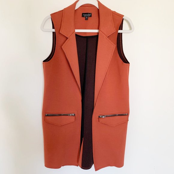 Topshop Jackets & Blazers - Topshop Sleeveless Raw Hem Long Vest